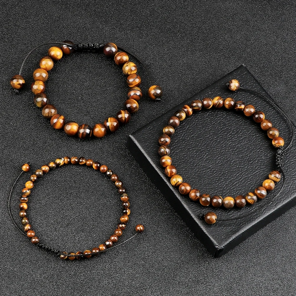

Natural Tiger Eye Stone Bracelet 4 6 8mm Round Beads Bracelets & Bangles Handmade Adjustable Yoga Wrist Jewelry Good