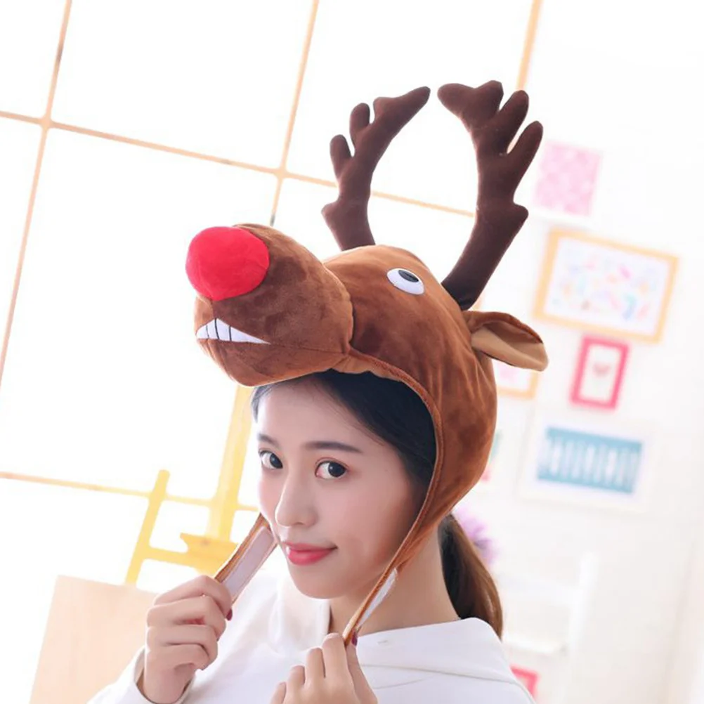 

1 pc Elk Head Shape Headgear Christmas Cartoon Costume Accessory Warm Party Hat For Performance Unique Adult Novelty