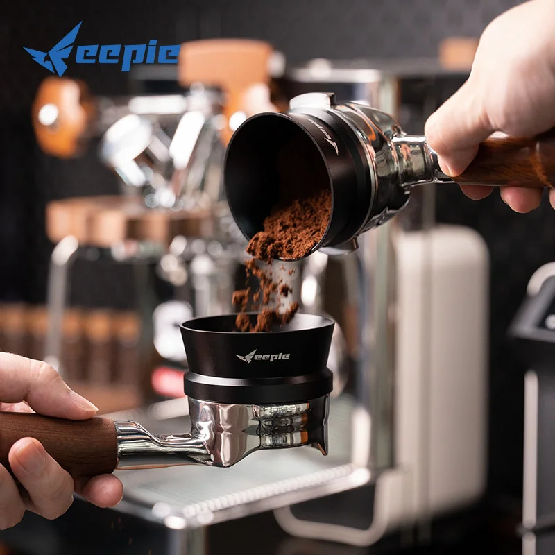 Feepie Aluminum Alloy Espresso Dosing Funnel 58mm Flared Design Magnetic Dosing Ring Anti-Splash Coffee Powder Collar Tool