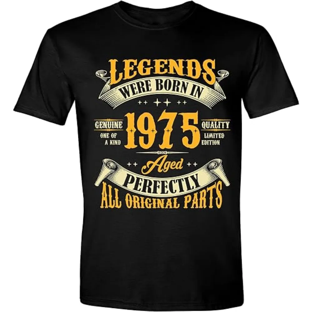 

50th Birthday Legends were Born in 1975 Short Sleeved Round Neck Y2k Tshirt Men Clothing New in Top & Tees Mens T-Shirt 35835