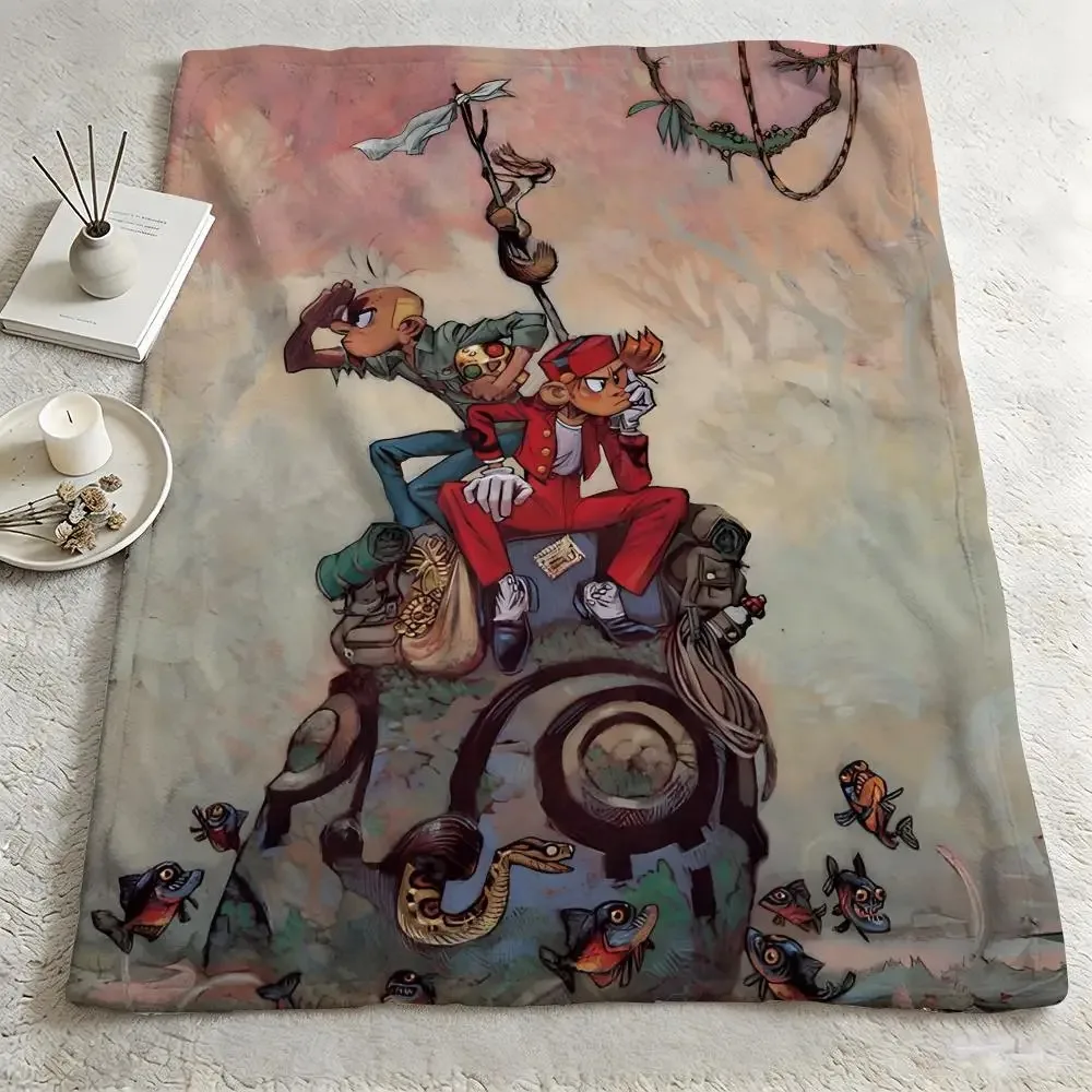 comic S-Spirou et Fantasio-o Throw Warm Soft Flannel Blanket, Multi-use for Sofa Bed Camping Travel Nap
