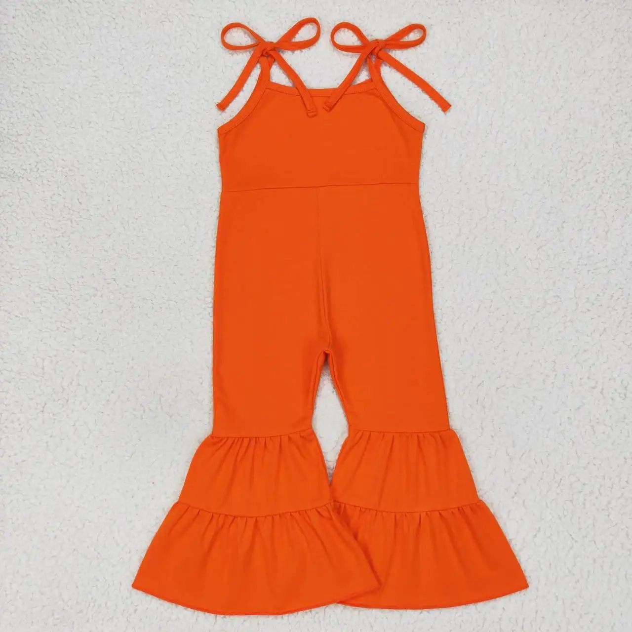 

New Wholesale Girls Summer Suspender Trousers Jumpsuit Suit Multi-Element Color Orange Bright Bell Bottom Pants