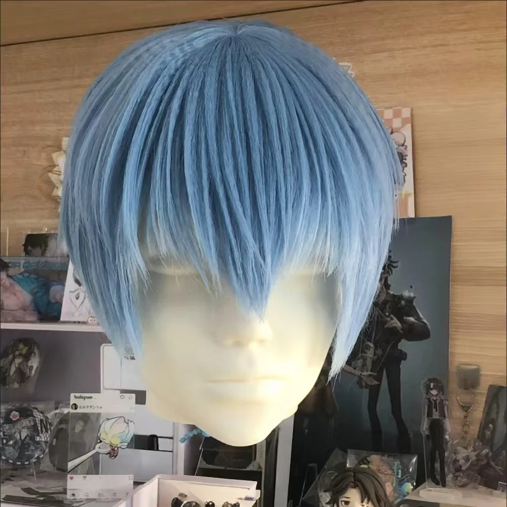 Anime Himmel Cosplay Wig Blue Short Hair Heat Resistant Synthetic Fiber Wig With Rose Net Halloween Party Cosplay Wig For Men