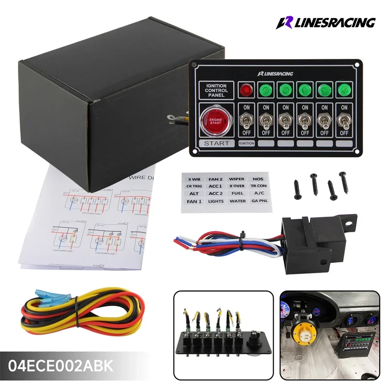 New version Car Racing Switch Panel LR Ignition Engine Start 6 Pins & Lights Switch Panel Push Button Aluminum ABS Black
