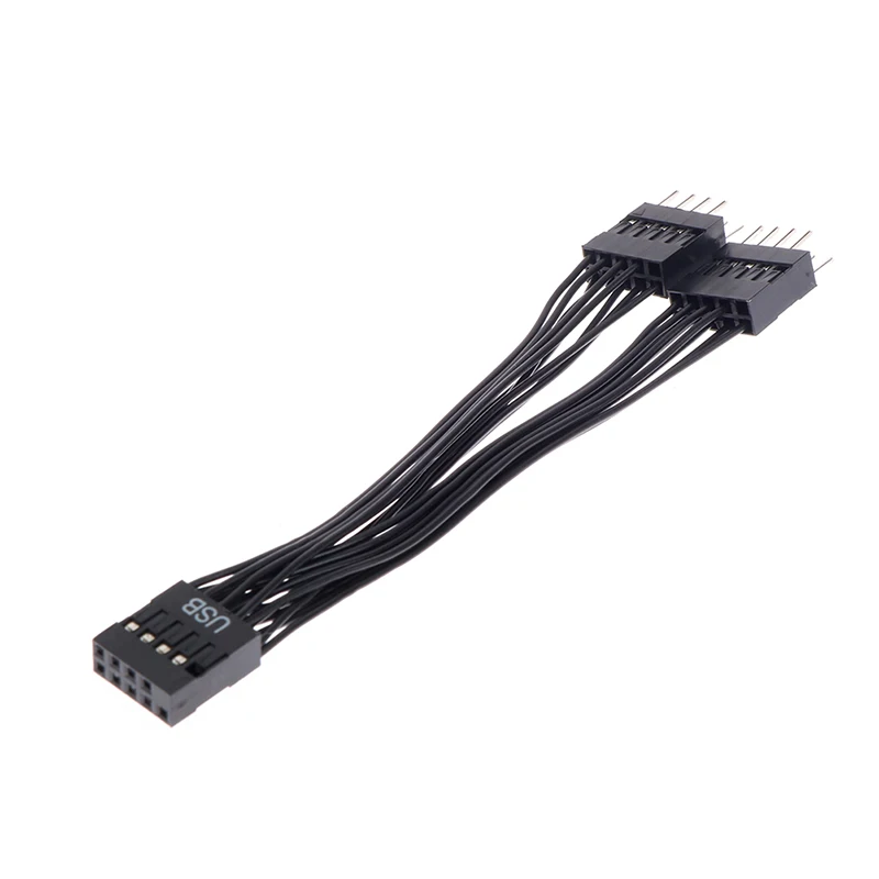 Cabo de Extensão USB para PC, Computador Motherboard, 1 fêmea para 2 macho, Y Splitter, 9 pinos, 10cm, DIY