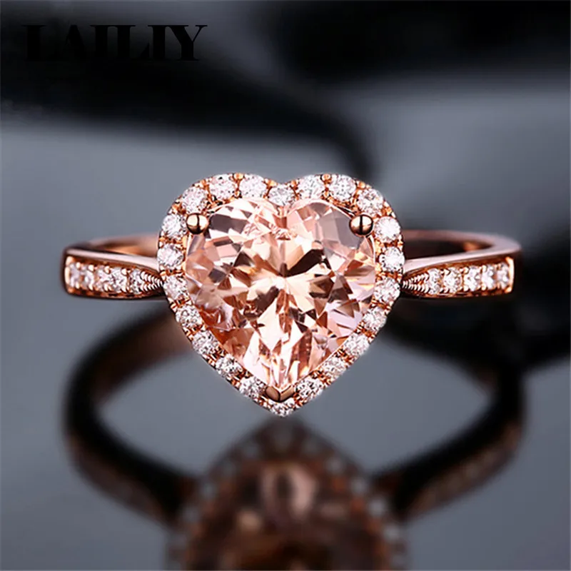 925 Sterling Silver Rose Gold Morganite Heart Ring for Women