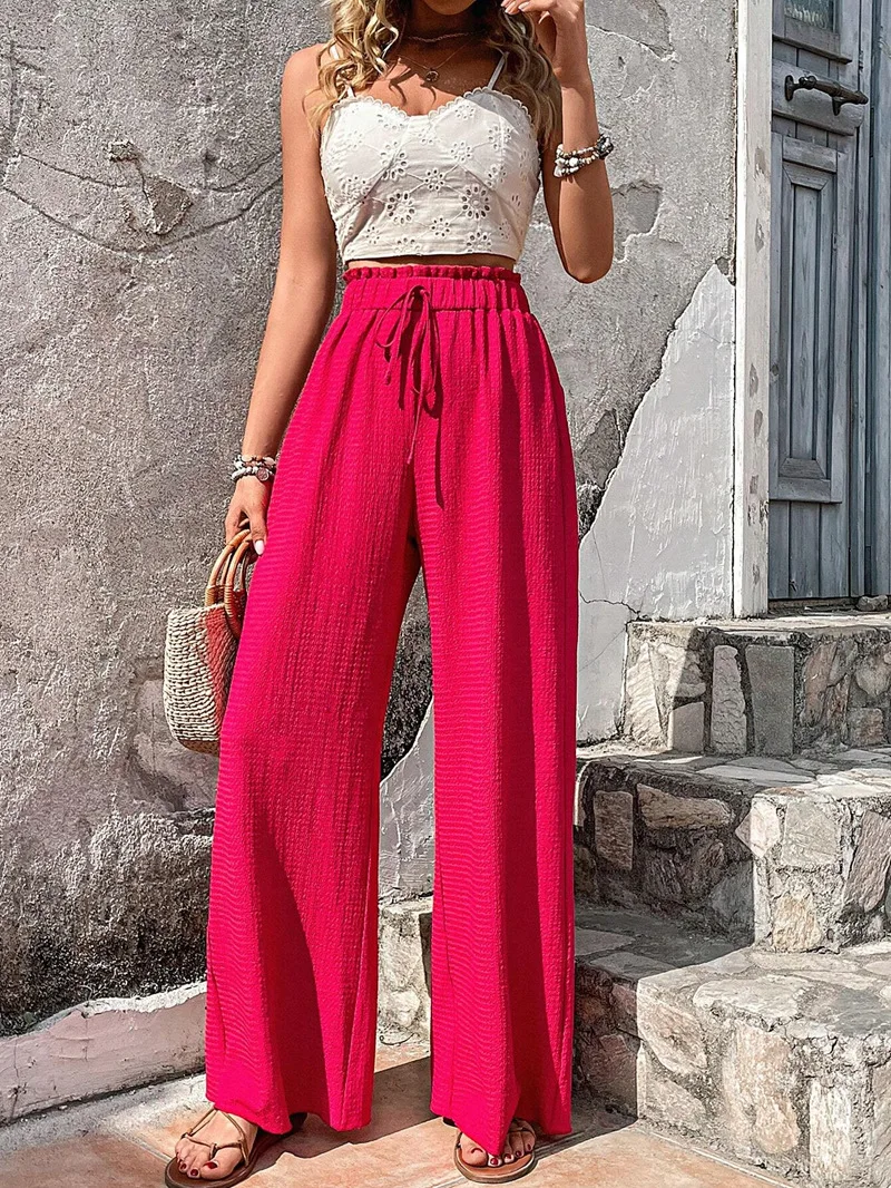 

Solid color pleated design, loose and casual home, new women's casual pants for spring and summer seasons ML8