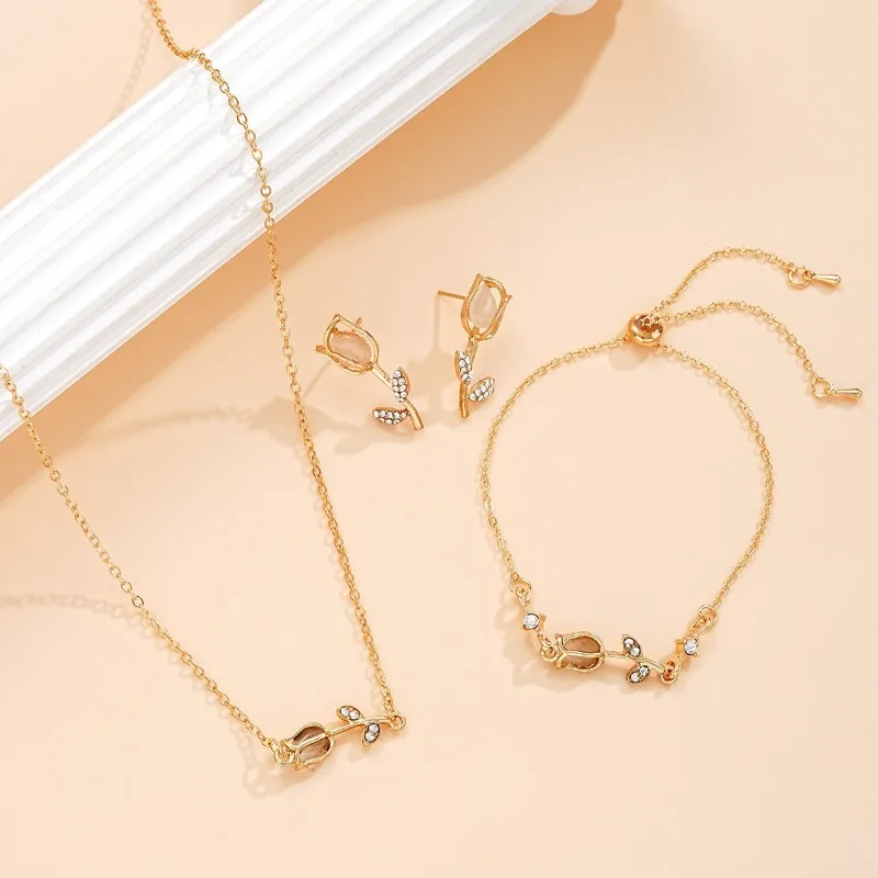 مجموعة إكسسوارات قلادة وسوار وأقراط توليب جديدة وحلوة وعصرية لتزيين التنقل اليومي