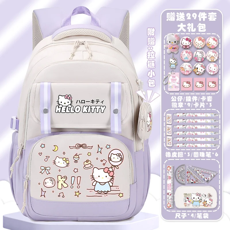 Sanrio New Hello Kitty Student Schoolbag Campus Large Capacity Children Cartoon Lightweight Spine-Protective Backpack