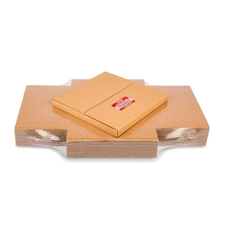 

Kraft LP Mailers, 12.8x12.8x1 inch, Easy-Fold, Multi-Depth Vinyl Record Shipping Boxes with Fragile Stickers