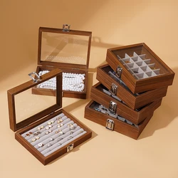 Walnut color jewelry box, ring necklace storage box, earrings, earrings, bracelets, jewelry box, solid wood jewelry box