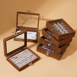 Kotak perhiasan warna kenari, kotak penyimpanan kalung cincin, anting, anting, gelang, kotak perhiasan, kotak perhiasan kayu solid 8 kotak kenari penjualan terbaik - №