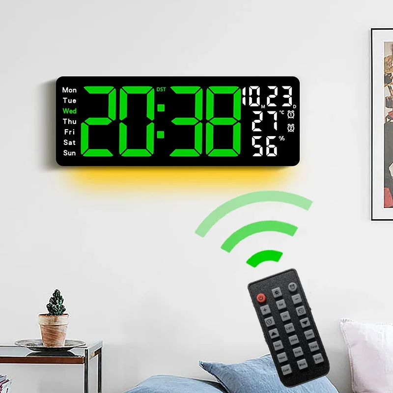 17.3'' Large Digital Wall Clock with Coloful Atmosphere Lights Temperature Humidity Display Digital Alarm Clock Electronic Watch