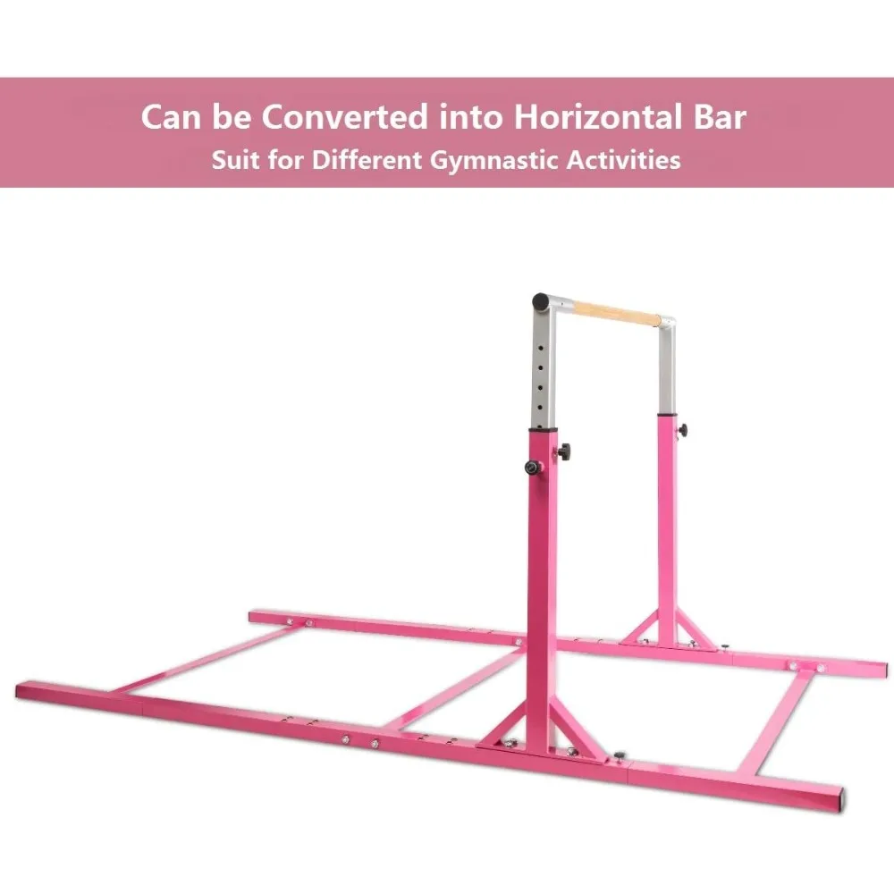 Beginner Gymnastics Training Dual Horizontal Bar with 11 Levels 38-55 Inch Adjustable Height, 264 lb Capacity, Pink