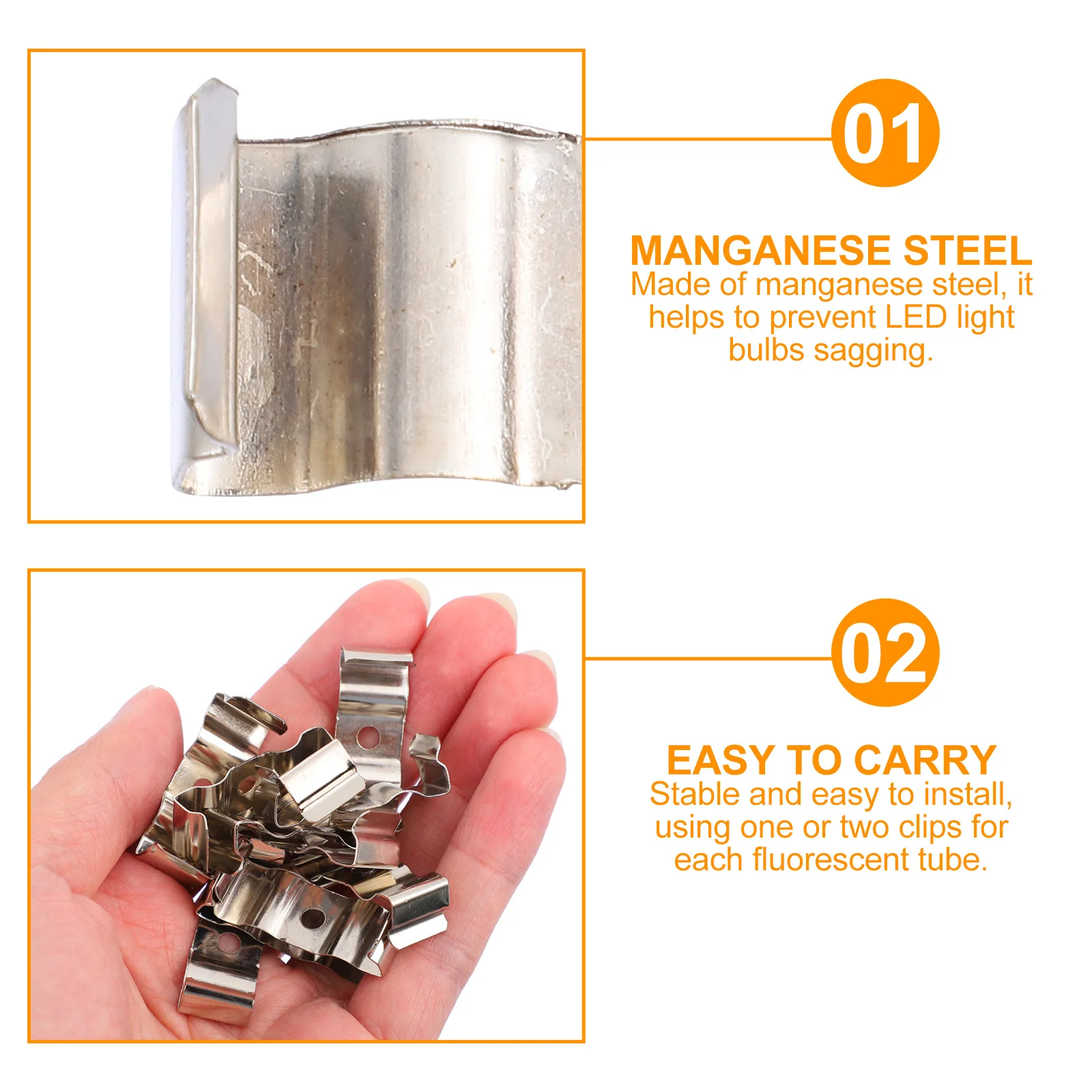 

100Pcs LED Light Tube Clips Manganese Steel Fluorescent Light Holder Mount for Home Office Industrial Lighting Support