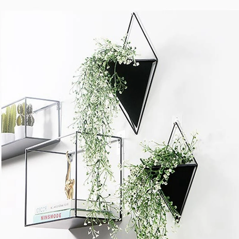 Triangular Hanging Planters Pot Indoor Outdoor Modern Flower Plant Hanging Basket Triple-Cornered Iron Wall Pot