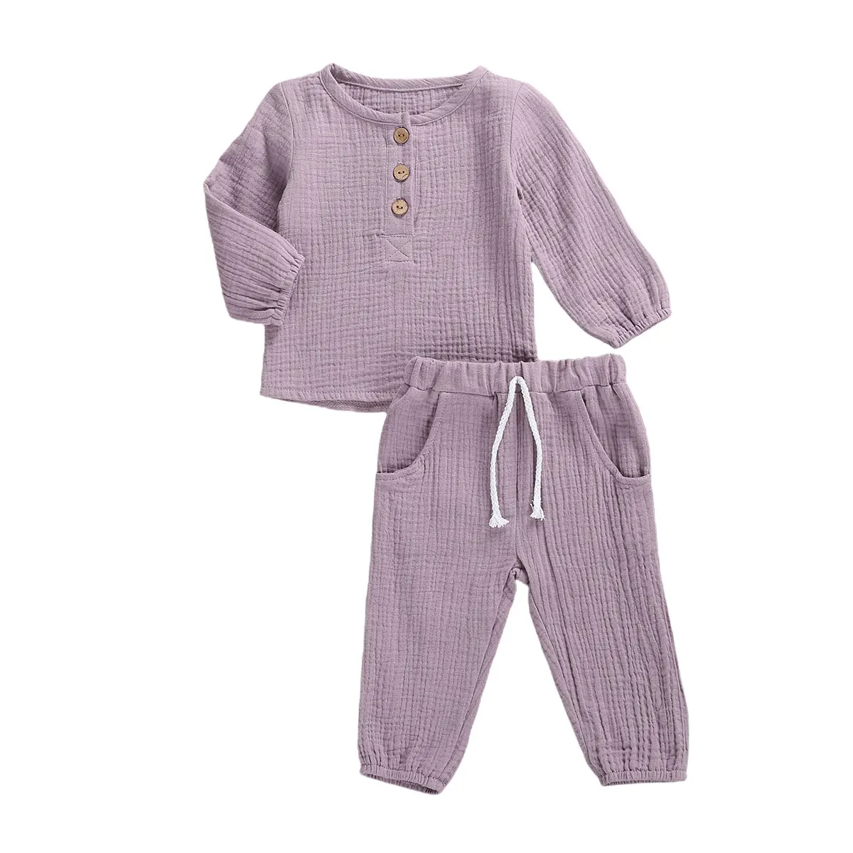 Kids Baby Girls Boys Casual Cotton Linen Outfits 1 2 Buttons-On Shirts and Lantern Bottoms Pants 2PC Lounge Clothes