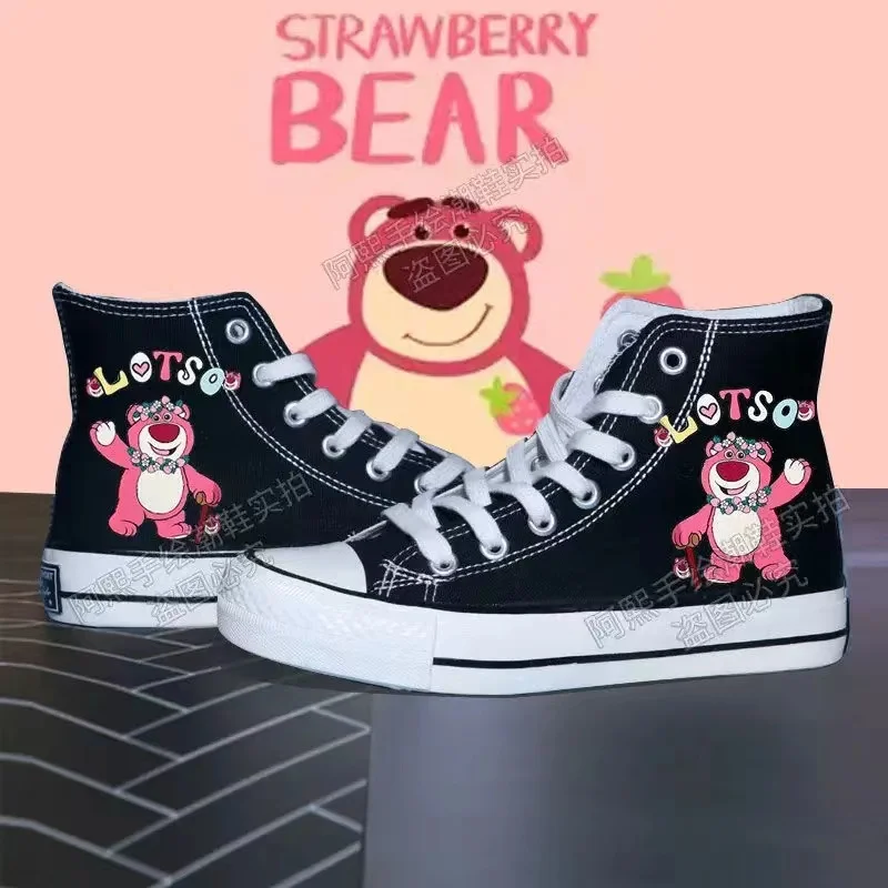 Strawberry Bear Canvas Shoes Women's plus High-top Black Student Couple Low-top White Lotso Huggin real pictures man shoes