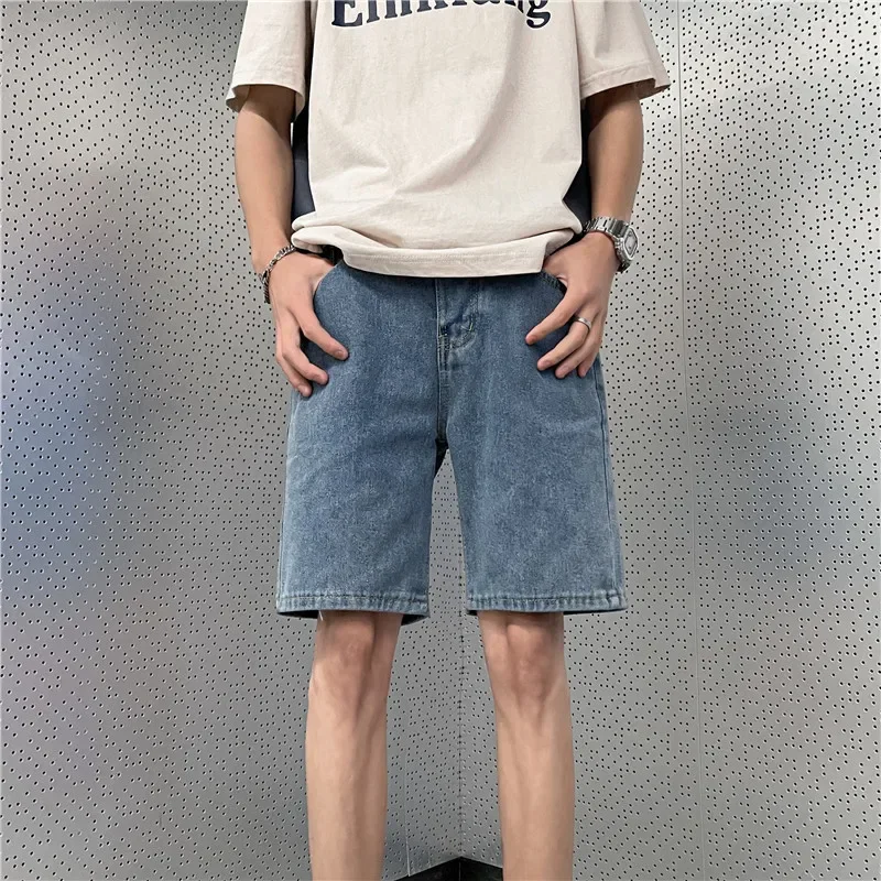 Casual Loose Straight Men's Denim Shorts Stylish Korean Version Summer Student Five-Point Medium Pants Cool and Attractive