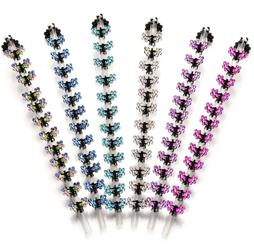 12PCS Small Cute Crystal Flowers Metal Hair Claws Hair Clips Girls Rhinestones Hairstyle Hairpins Hair Oranment Hair Accessories