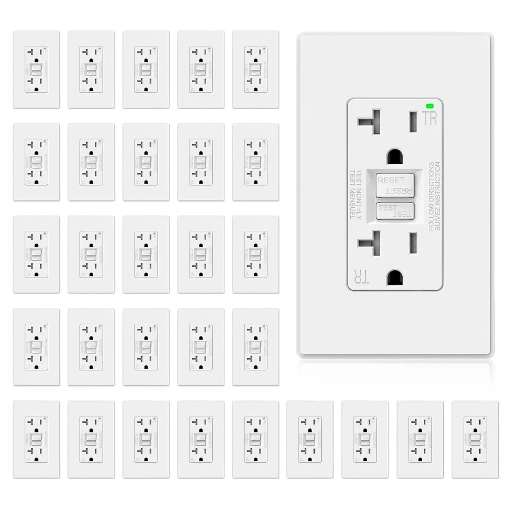 Outlet 20 Amp, Self-Test GFI Electrical Outlet with Thinner Design,Tamper Resistant Receptacle,Ground Fault Circuit Interrupters