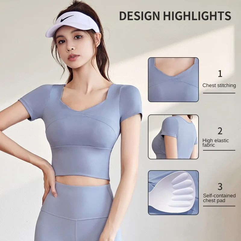 Quick-drying Running Short-sleeved Yoga Suit Stretch Sports Tight Top Short Bra Riding T-shirt Fitness Jacket