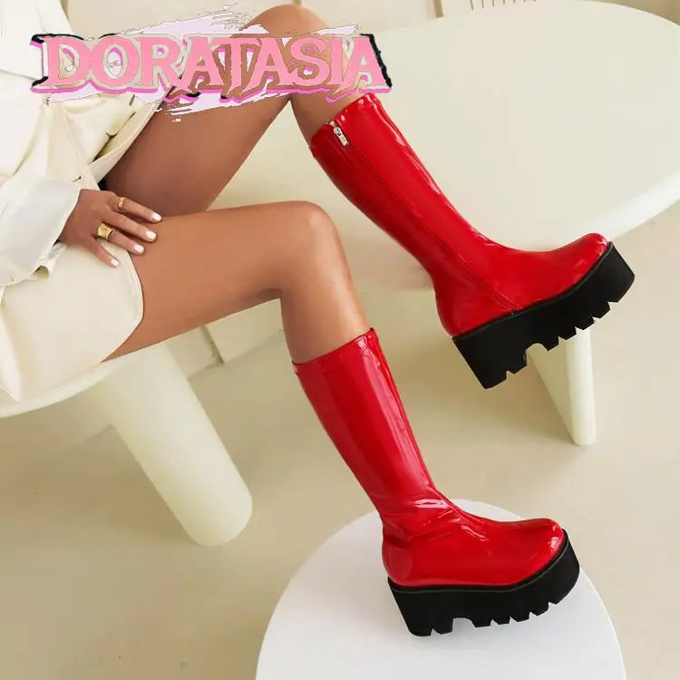 2023 Brand New Platfom Boots Women Thick Bottom Mid Calf Block Heel Girls Punk Goth Shoes Top Quality Boots Big Size 43 Winter