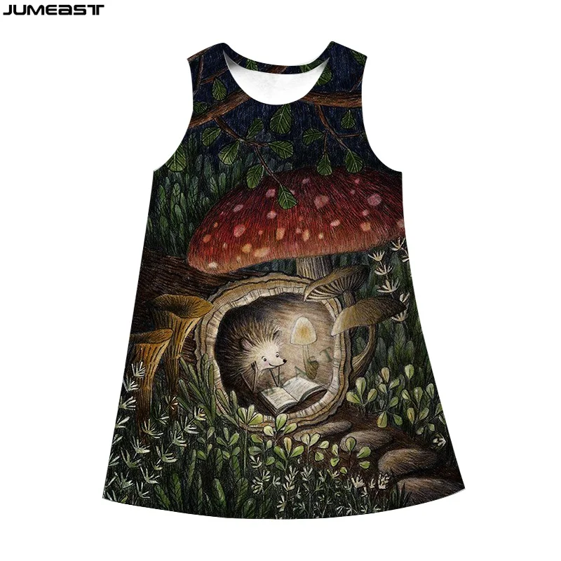 Jumeast Y2k Women 3D Printed Dresses Hip Hop Lovely Animal Hedgehog Summer Sleeveless Dress Suspender Nightdress