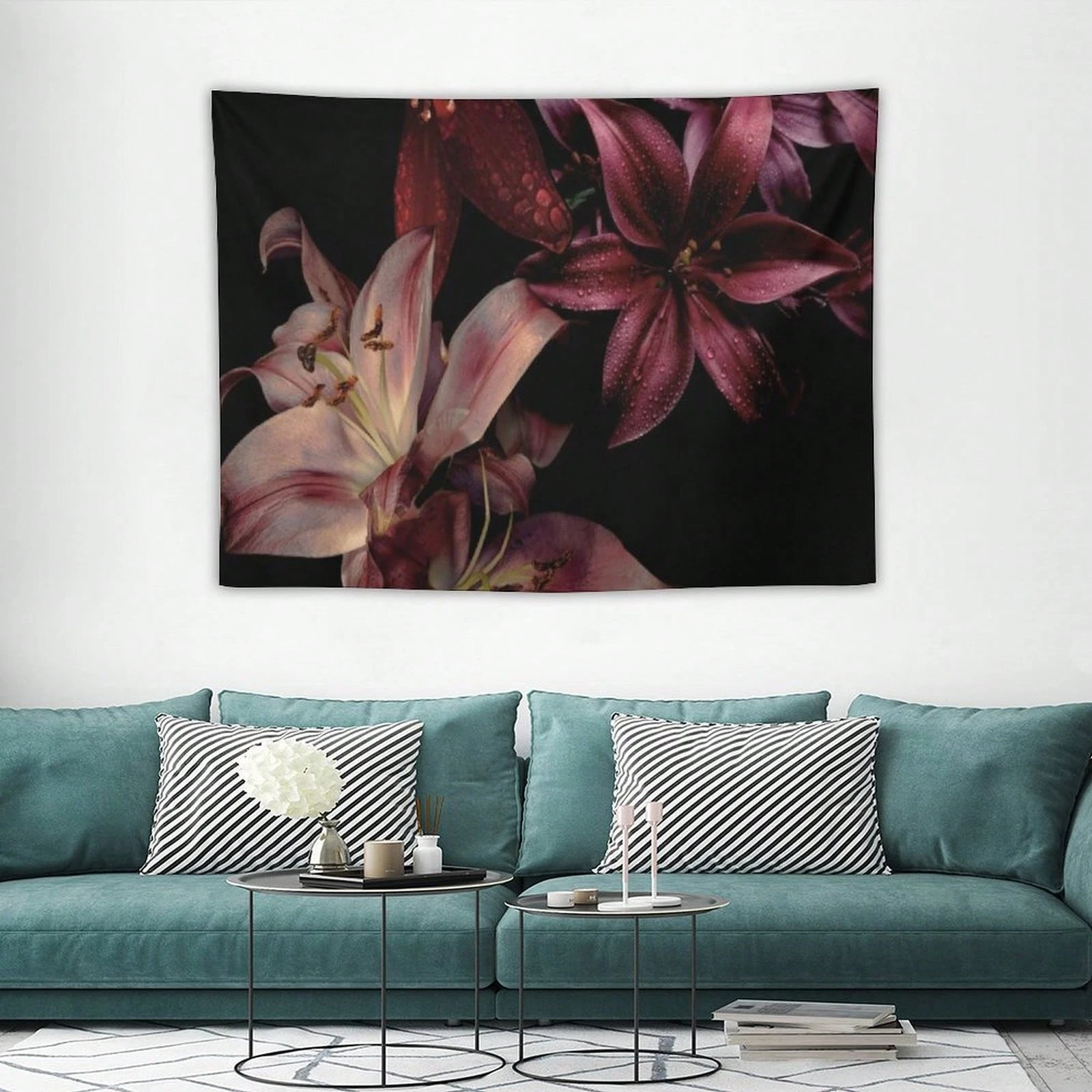 1pc Lily Flower Tapestry As Wall Art Tropical Blossom Leaves Tapestry Aesthetic Landscape Tapestry Wall Hanging For Bedroom & Li