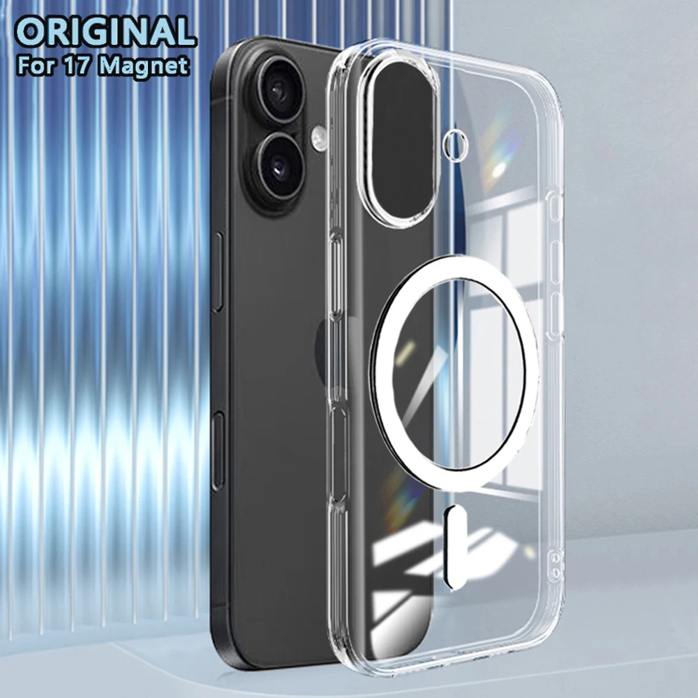 Capinha Magnética Luxo Para Apple Claro Original Magsafe Capa Iphone 17 Air 12 13 Mini 11 14 15 Plus 16 Pro Max Xs Xr 7 8 Se 2020 Case Oficial imã Carga Sem Fio Atrás Acrílica Forte Frame Silicone Suave