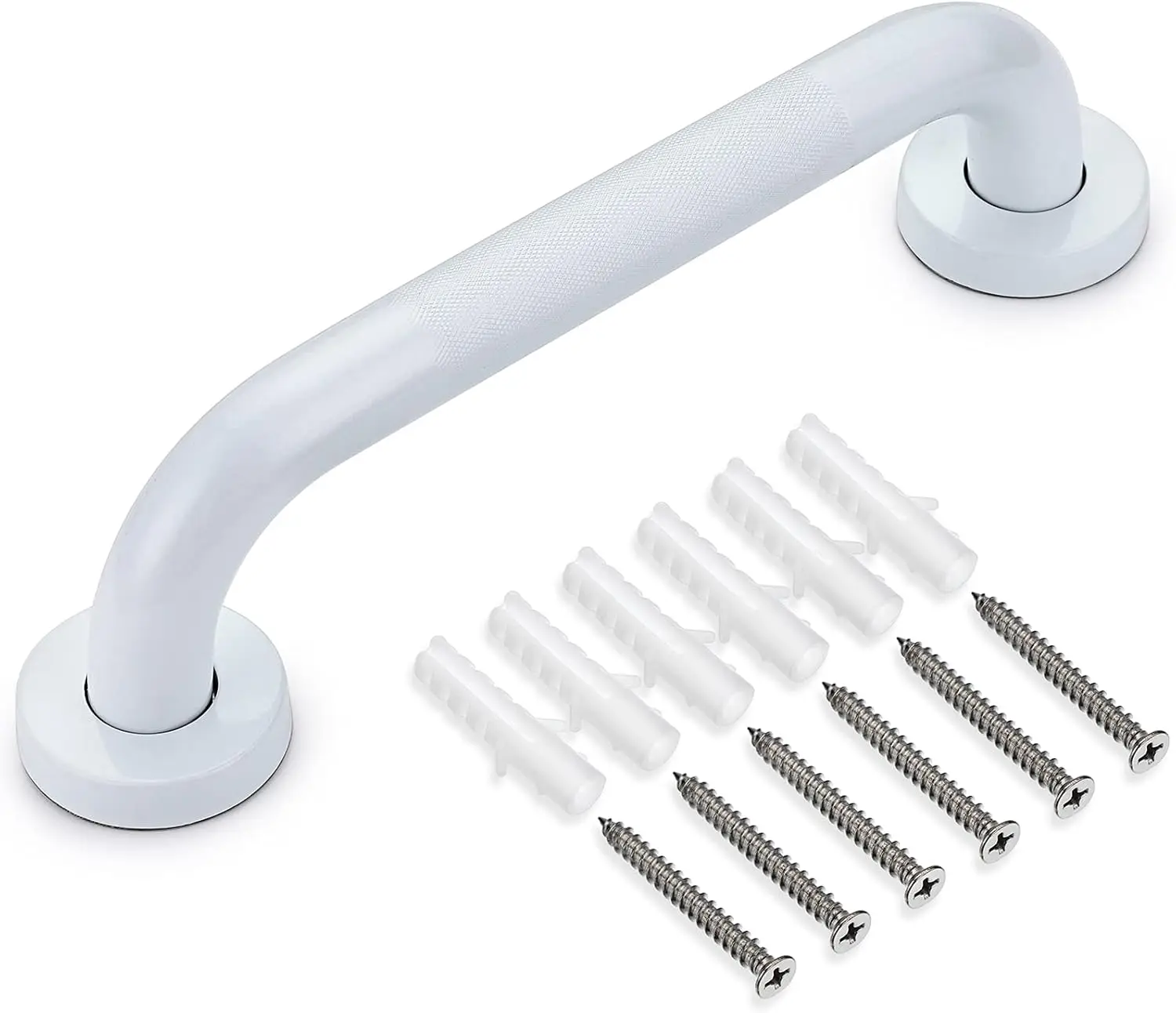 

12-Inch Anti-Slip Bath Grab Bar - Sturdy Stainless Steel Shower Handle with Screws, Safety Handicap Bar for Bathroom, White