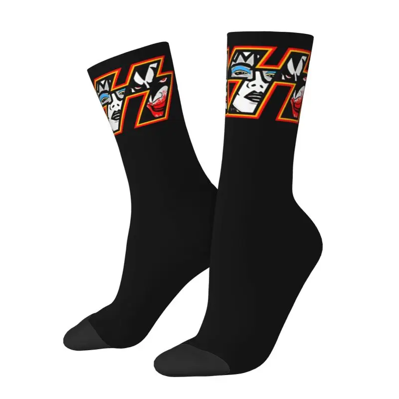 Custom Novelty Printing Heavy Metal Rock Band Socks for Men Women Stretchy Summer Autumn Winter Kisse Music Crew Socks