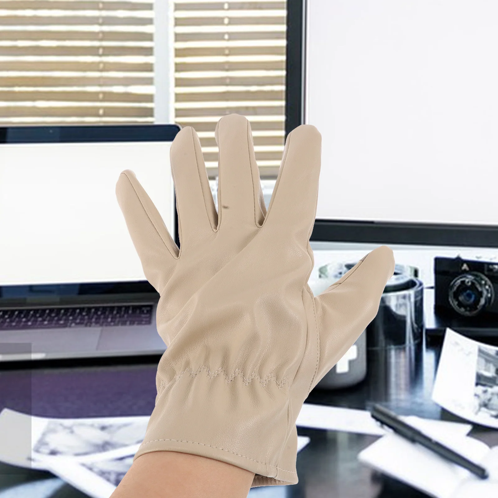 1 زوج قفازات الشتاء للنساء بولي PU مقاوم للماء لمس دافئ صوف مبطن القيادة الدراجات التنزه قفازات ركوب الخيل للطقس البارد