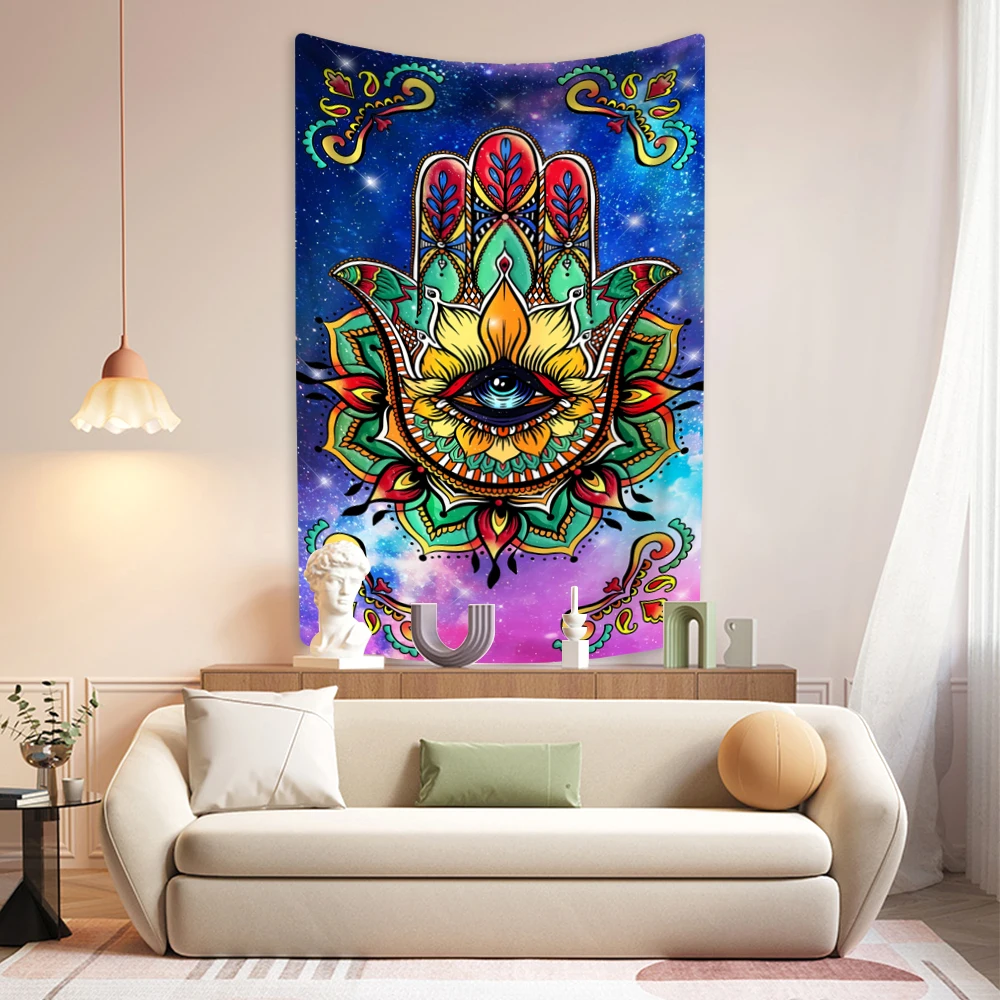 

New Mandala Psychedelic Tapestry Hamsa Hand Of Fatima Printed Boho Home Decor Wall Hanging Bedroom Background Cloth Yoga Mat