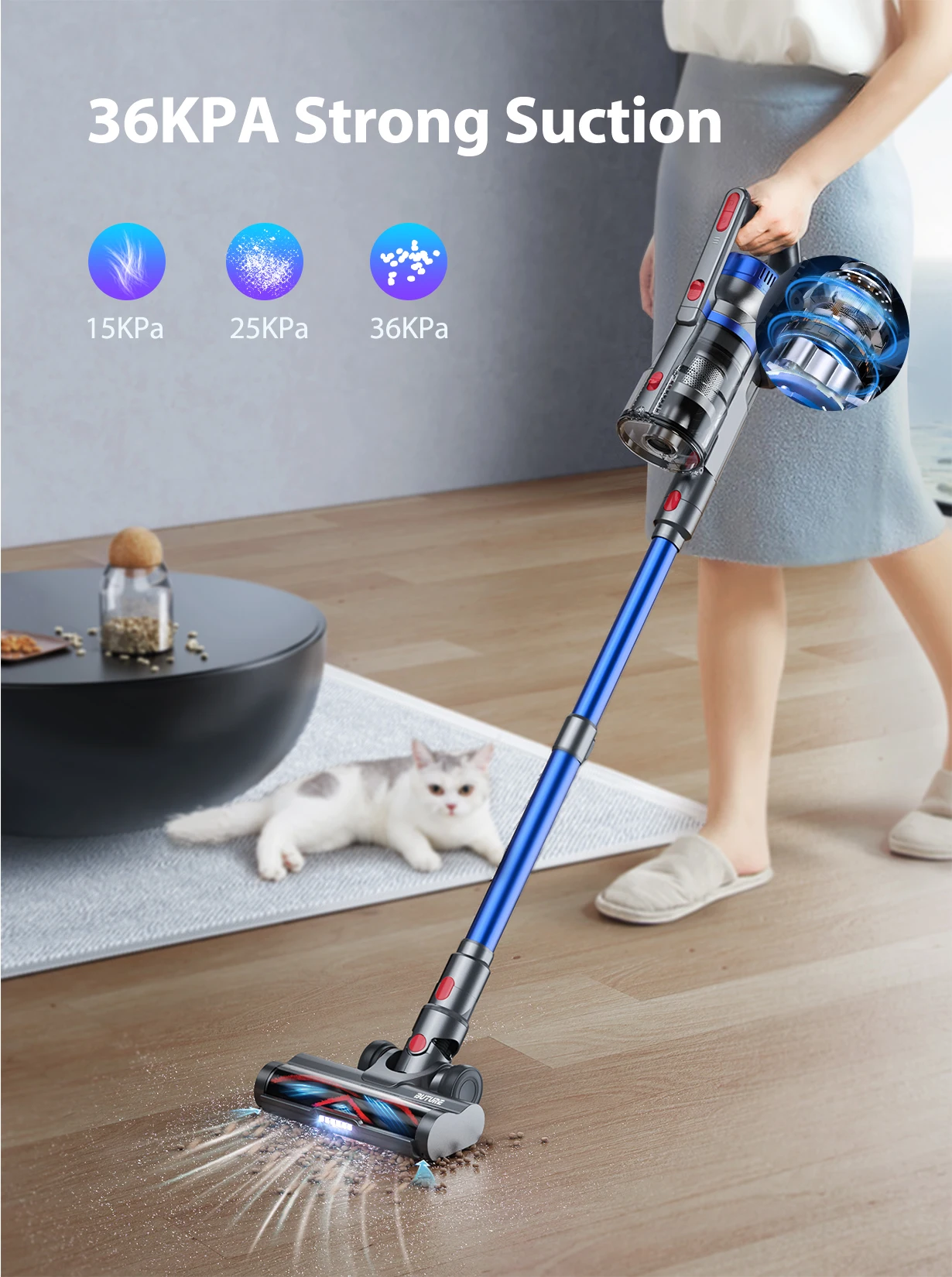 BUTURE 400W 36KPA  Handheld Wireless Cordless Cleaner Vacuum Up to 55 Mins Runtime Anti-Winding Brush and 1.2L Large Dust Cup