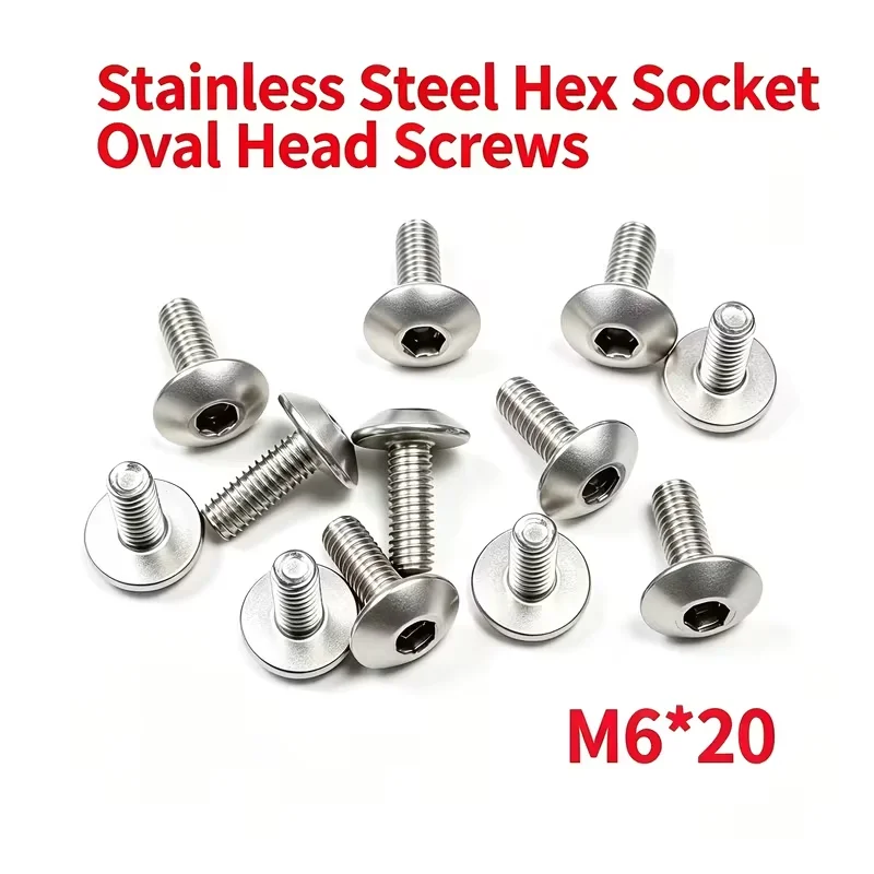 24pcs M6-20 Flat Round Head Hex Socket Cap Screws,304 Stainless Steel,Rust And Corrosion Resistant,Easy to Install, for ATV