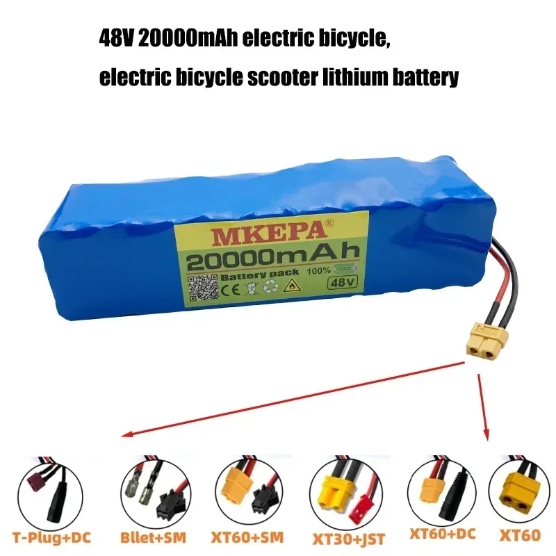 13S3P 48V 20Ah Lithium Battery Pack 500W 750W with BMS for 54.6V E-bike Electric Bicycle Scooter Balanced charging,XT60 JST