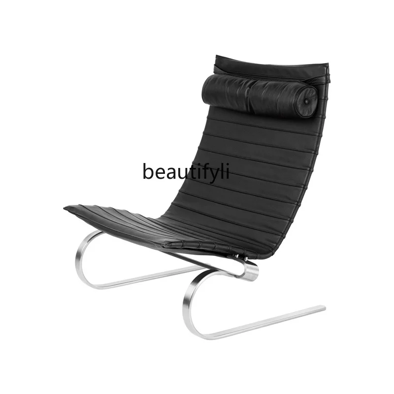 

Lazy sofa recliner balcony household leather stainless steel negotiation reception chair sofa