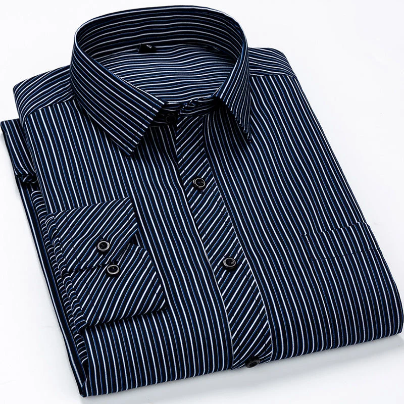 Plus Large Size 9XL 8XL 7XL 6XL 5XL Slim Fit Mens Business Casual Long Sleeved Shirt Classic Striped Male Social Dress Shirts