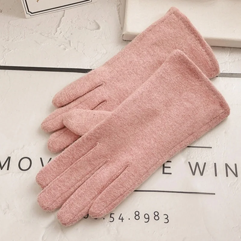 Women Autumn Winter Cashmere Wool Knit Plush Thick Warm Glove Outdoor Sports Embroidered Touch Screen Cycling Driving Mitten K42