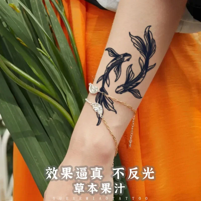 Herbal Tattoo Stickers for Women Shoulder Koi Fish Temporary Tattoos Waterproof Fake Tattoo Lasting Goldfish Tattoo Stickers