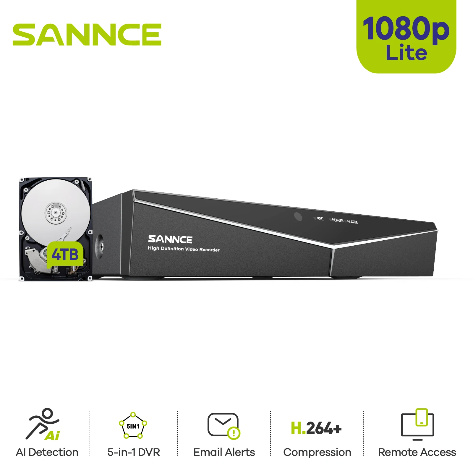 SANNCE 16CH Security Protection 1080N 5-in-1 DVR Alarm Information H.264+ CCTV Video Surveillance Recorder Remote Access System