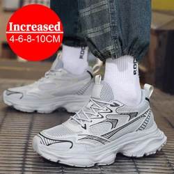 Fashion White Sneakers Hidden Heels Heightening Walking Work Shoes For Men 4/6/8CM Summer Casual Sports Breathable Taller Shoes