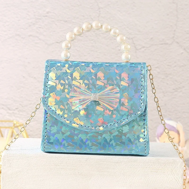 

Kids Mini Purse Cute Laser Crossbody Bags for Baby Girls Coin Pouch Kawaii Toddler Pearl Tote Hand Clutch Bag