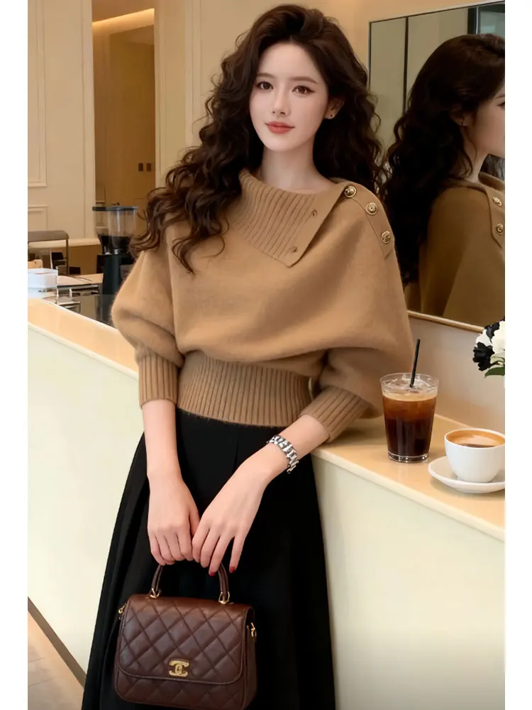 

Стильный вязаный свитер для женщин: новая коллекция осень-зима, мягкий, уютный, повседневный, модный, с завышенной талией, вязаный топ для дам