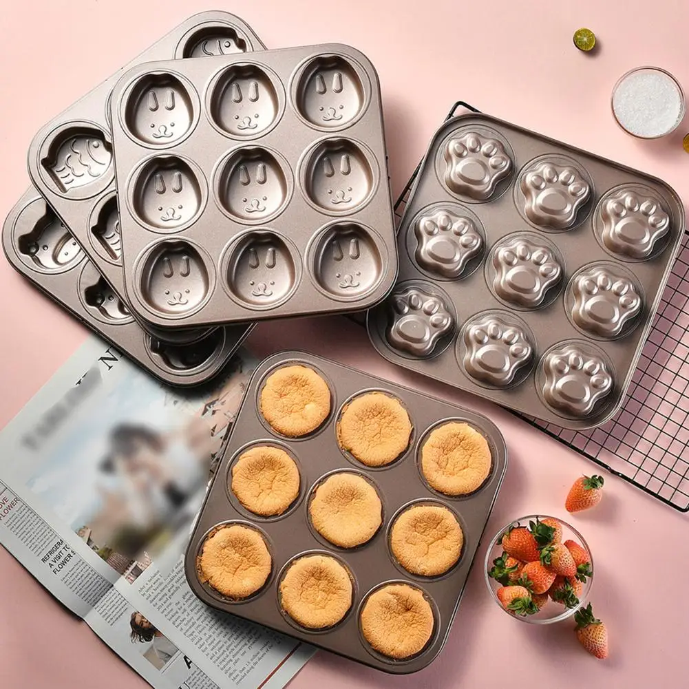 9 Grids Stainless Steel Baking Pan Cartoon Bear Shape Non-sticky Thickened Even Heating Baking Sheet DIY Cake Cookie Baking Pan