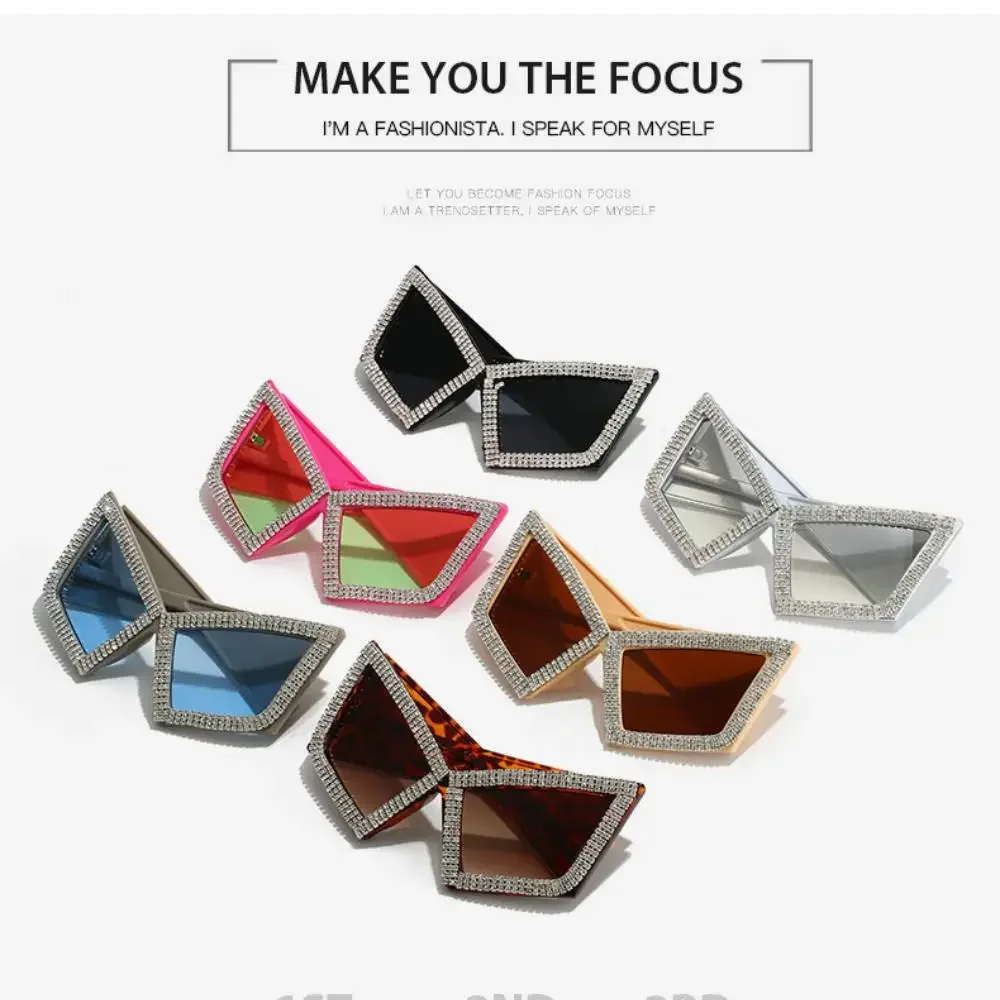 أزياء سوبر كبيرة كاملة كريستال القط العين النظارات الشمسية النساء موضة جديدة الراين لامعة نظارات شمسية السيدات المتضخم القوس ظلال