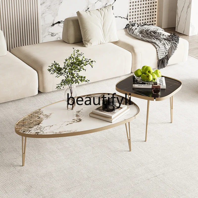 

Italian Minimalist Rock Plate Coffee Table Small Apartment Nordic Living Room Iron Art Coffee Table Home Balcony Tea Table