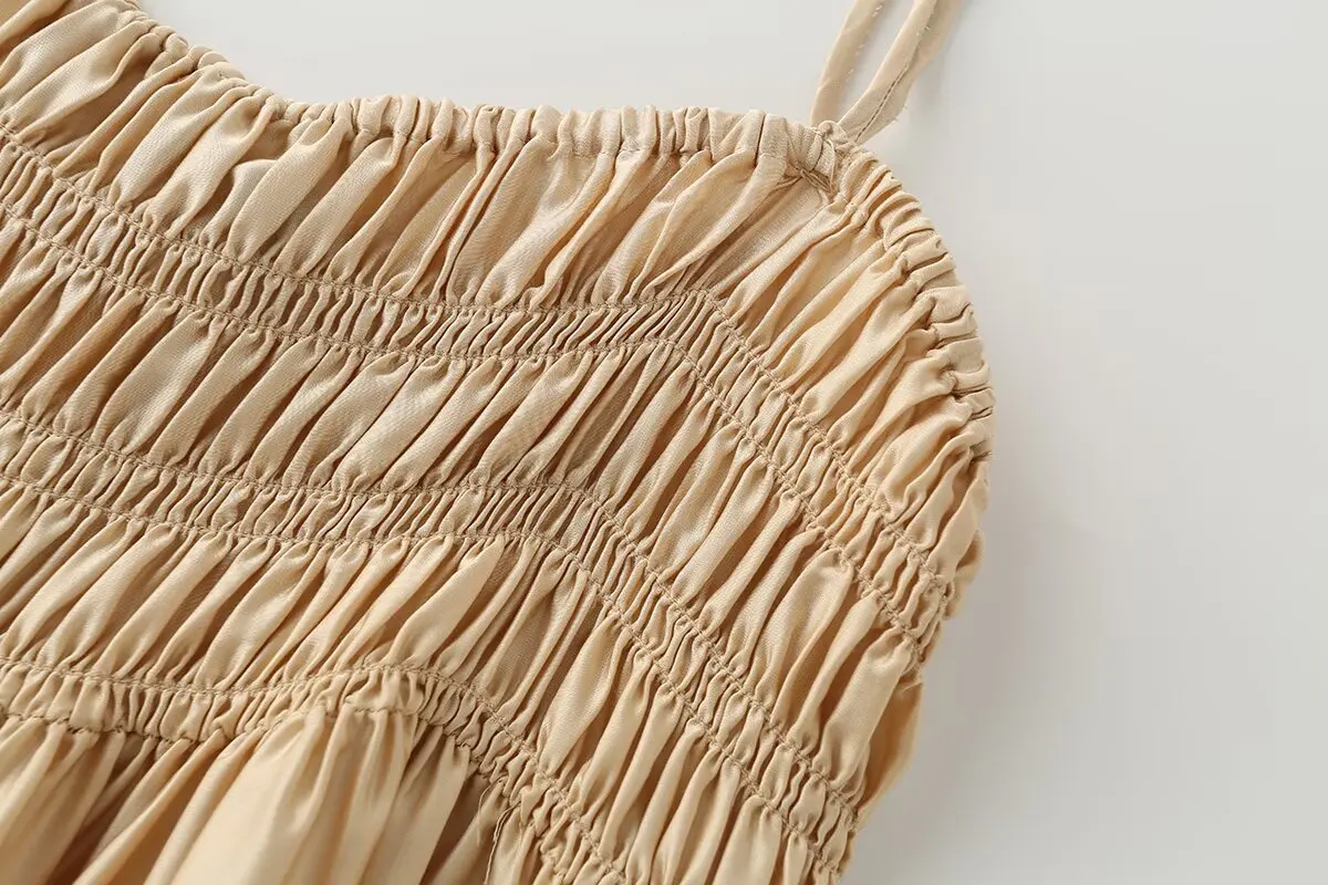 Nlzgmsj 2026 Sexy Damen Smock-Top mit Spitzenbesatz, Spaghettiträgern, einfarbig, Rüschensaum, ärmellos, lässiges Camisole-Oberteil – Detail 5