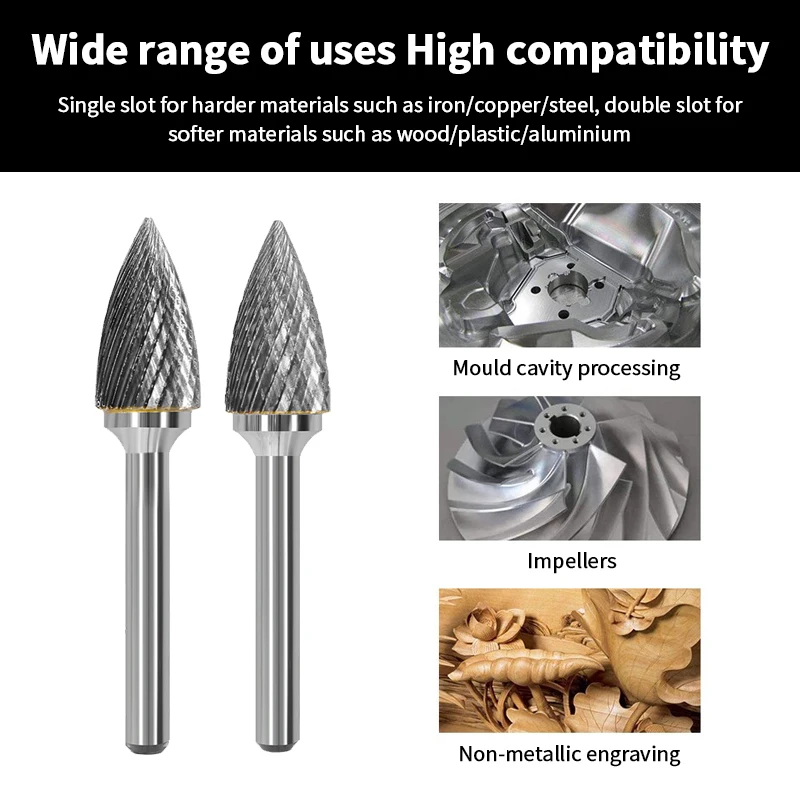 G Type Tungsten Steel Grinding Head Carbide Rotary File Conical Milling Cutter Metal Grinding Engraving Single and Double Groove